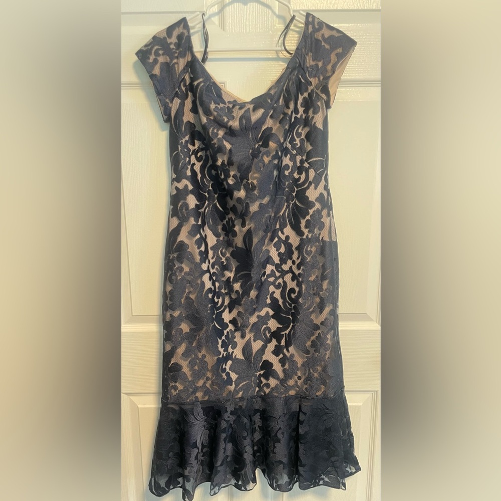 Calvin Klein Black and Cream Off The Shoulder Dress